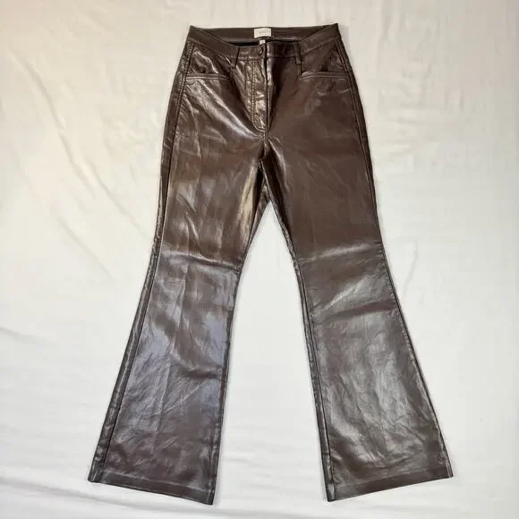 Wilfred Aritzia Brown Faux Leather Flare Pants Women's 8 Y2K 90s Bootcut Concert - Picture 15 of 16
